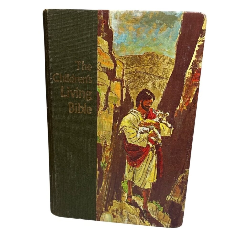 The Childrens Living Bible Paraphrased Hardcover 1976 Illustrated Green Cover